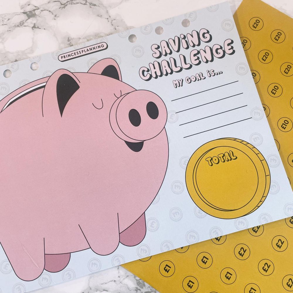 Grande Saving Challenge Insert Piggy Bank and Stickers